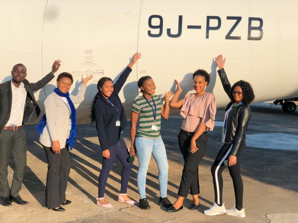 Trained Proflight cabin crew with the airline's new Dash 8 aircraft.