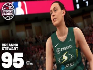 In-game screenshot of Breanna Stewart, power forward/center for the Seattle Storm, in NBA 2K20. Image sourced from NBA 2K.