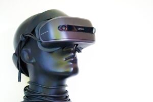 Model with VR headset